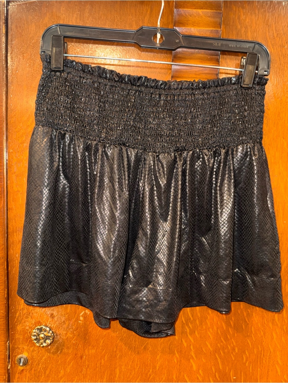 TCEC Black Faux Leather Smocked Waist shorts